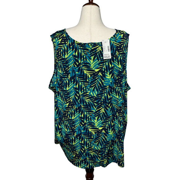 Catherines Top Womens‎ 5X-34/36W Green Yellow Tank Floral Tropical Beachy NWT - Picture 2 of 8
